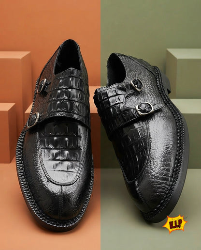 Chaussures de Luxe Homme en Cuir – Double Boucle Premium Noir Croco