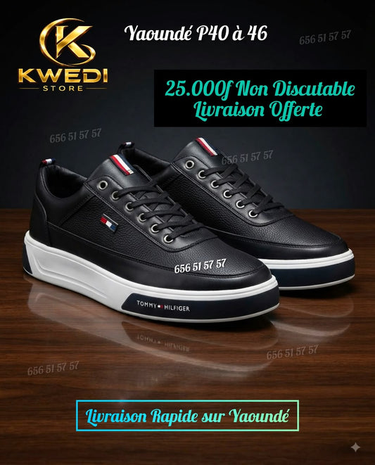 Sneakers Élégantes Premium – Noir, Blanc & Marron