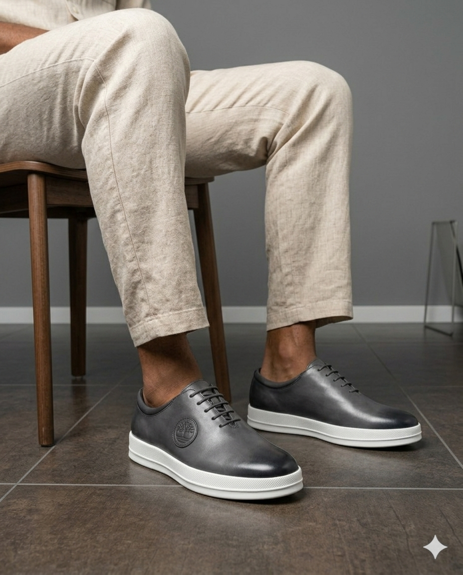 Sneakers Cuir Casual Chic – Noir & Gris