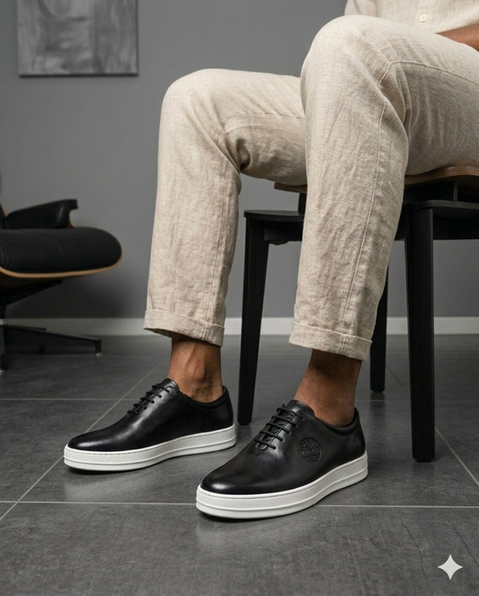 Sneakers Cuir Casual Chic – Noir & Gris