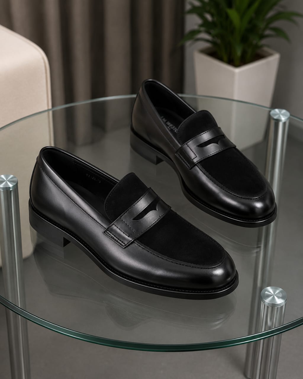 Mocassins Cuir & Daim Bicolore – Noir