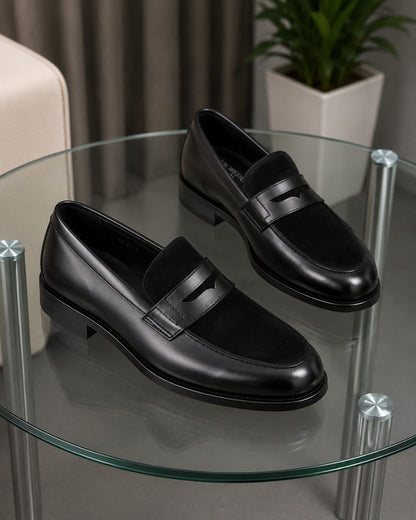 Mocassins Cuir & Daim Bicolore – Noir